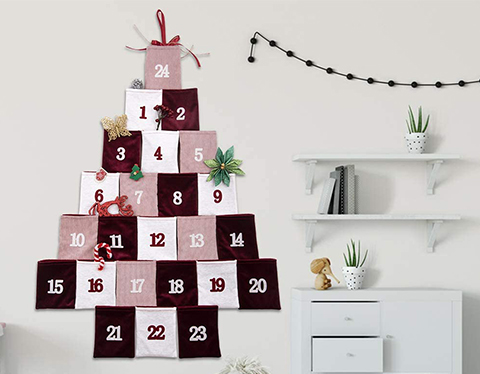 Hanging Christmas Advent Calendar with Pockets -Red